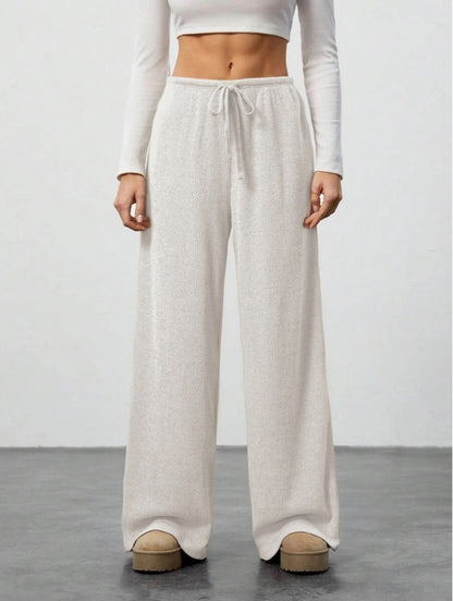 Solid-Color Casual Relaxed-Fit Fall/Winter Wide-Leg Pants