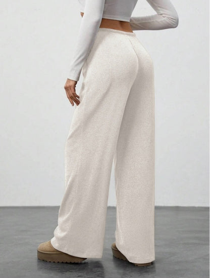 Solid-Color Casual Relaxed-Fit Fall/Winter Wide-Leg Pants