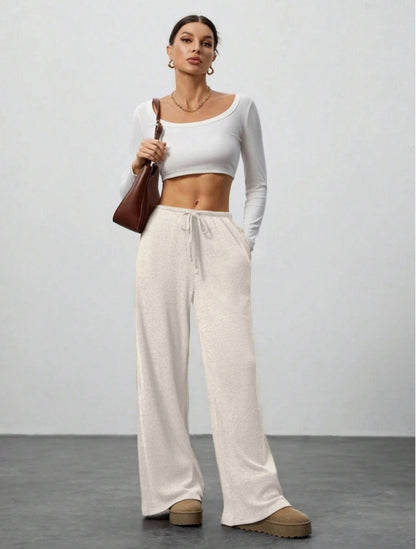 Solid-Color Casual Relaxed-Fit Fall/Winter Wide-Leg Pants