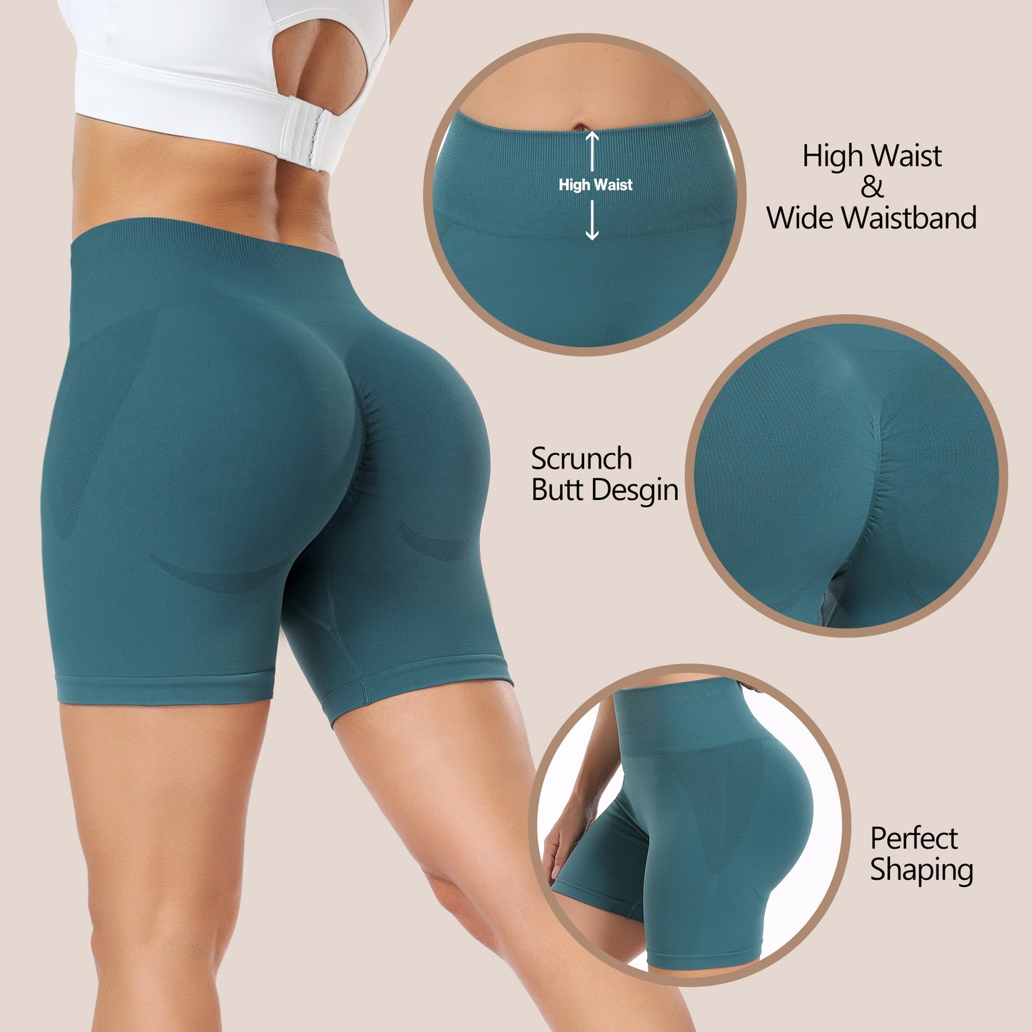 Women's Workout Gym Shorts, High Waisted Butt Lifting Scrunch Butt Seamless Booty Shorts