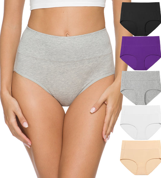 Wealurre Women's Comfort Cotton High Waist Underwear Breathable Soft Tummy Control Bikini Panties Plus Size - wealurre