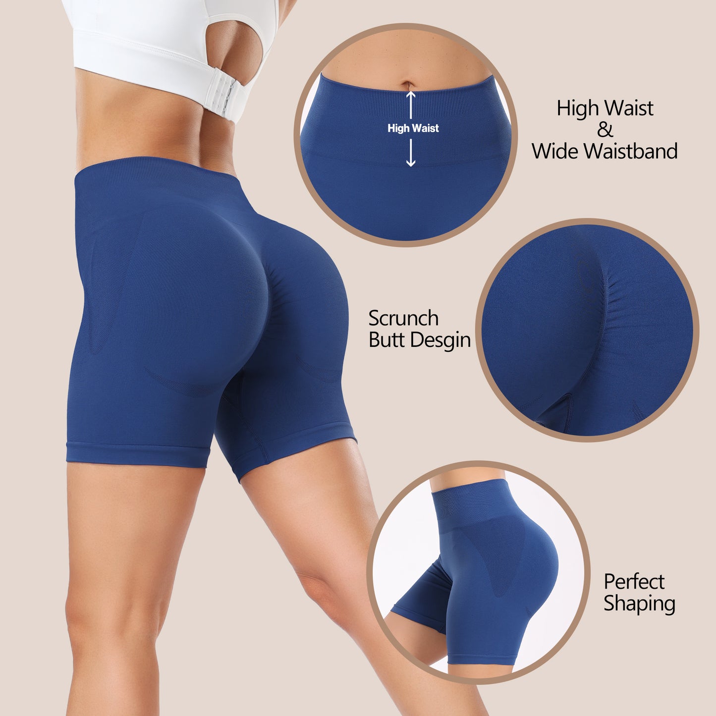Women's Workout Gym Shorts, High Waisted Butt Lifting Scrunch Butt Seamless Booty Shorts