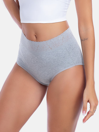 Womens Underwear Cotton Lace Panties Full Coverage Briefs S-3XL 5-Pack 6006