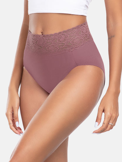 Women High Waisted Lace Hipster Stretch Briefs for Ladies 5-Pack 6005