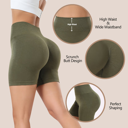 Women's Workout Gym Shorts, High Waisted Butt Lifting Scrunch Butt Seamless Booty Shorts