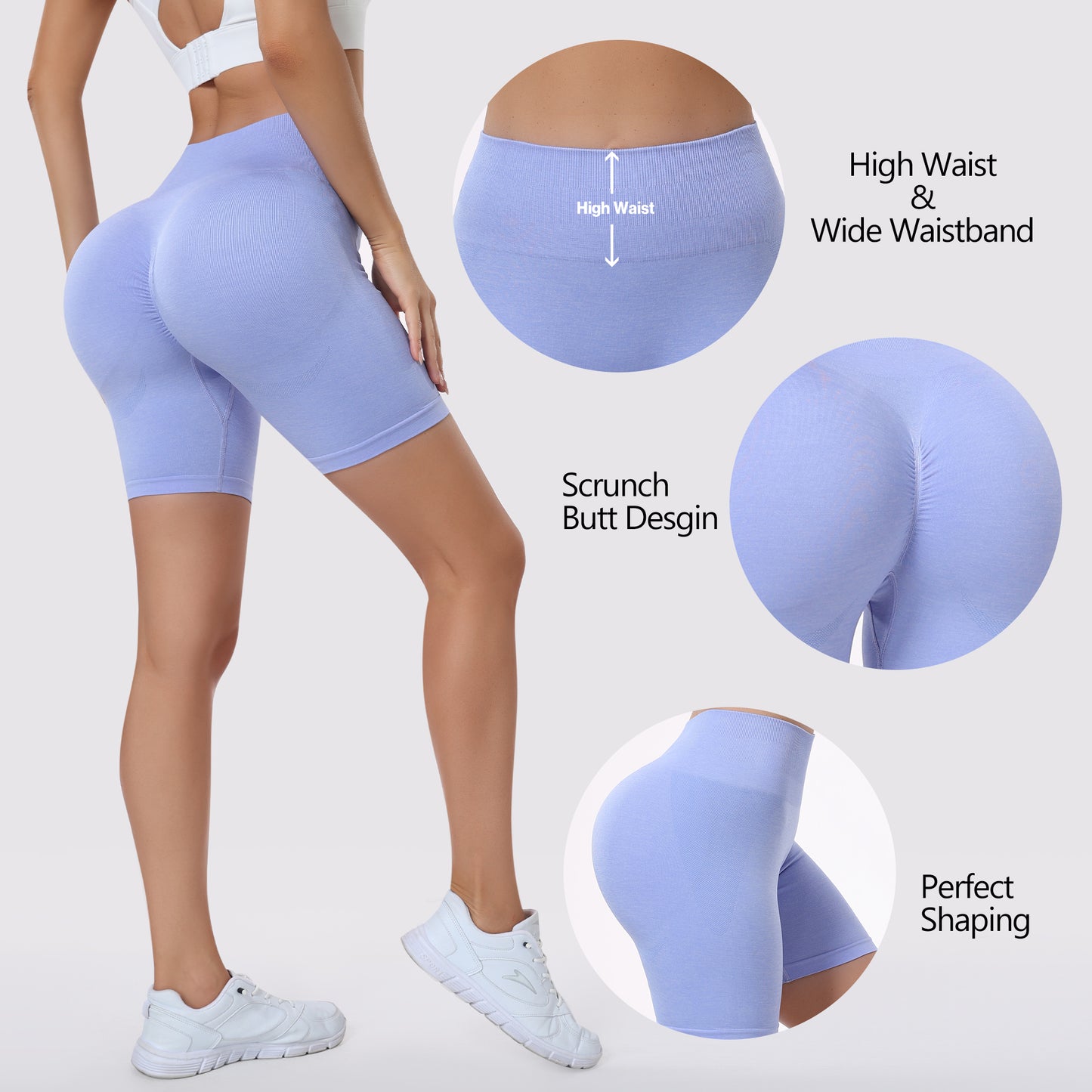 Women's Workout Gym Shorts, High Waisted Butt Lifting Scrunch Butt Seamless Booty Shorts