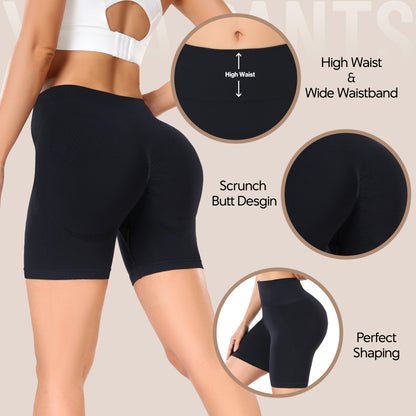 Women's Workout Gym Shorts, High Waisted Butt Lifting Scrunch Butt Seamless Booty Shorts