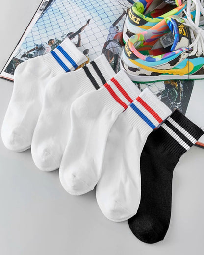 Men & Women Athletic Crew Socks – Cotton Breathable Sport Socks with Stripe Design