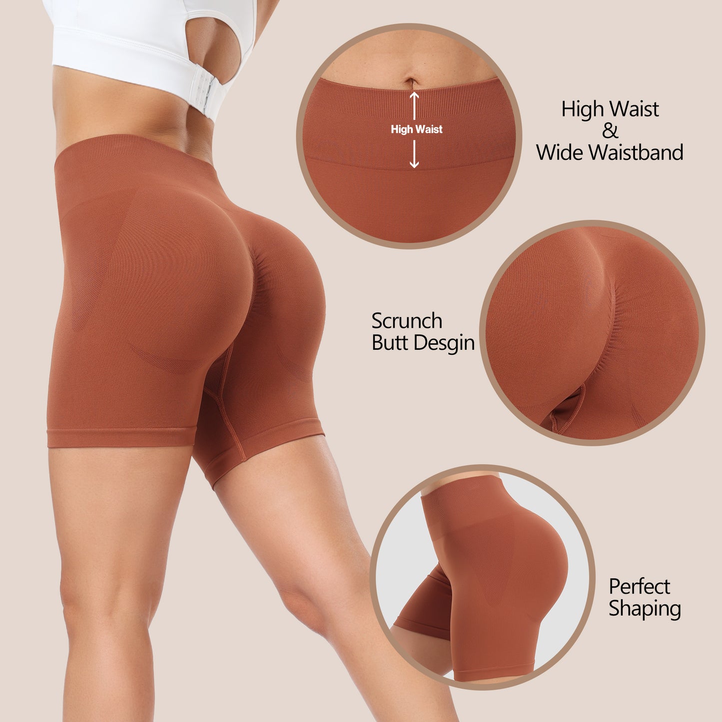 Women's Workout Gym Shorts, High Waisted Butt Lifting Scrunch Butt Seamless Booty Shorts