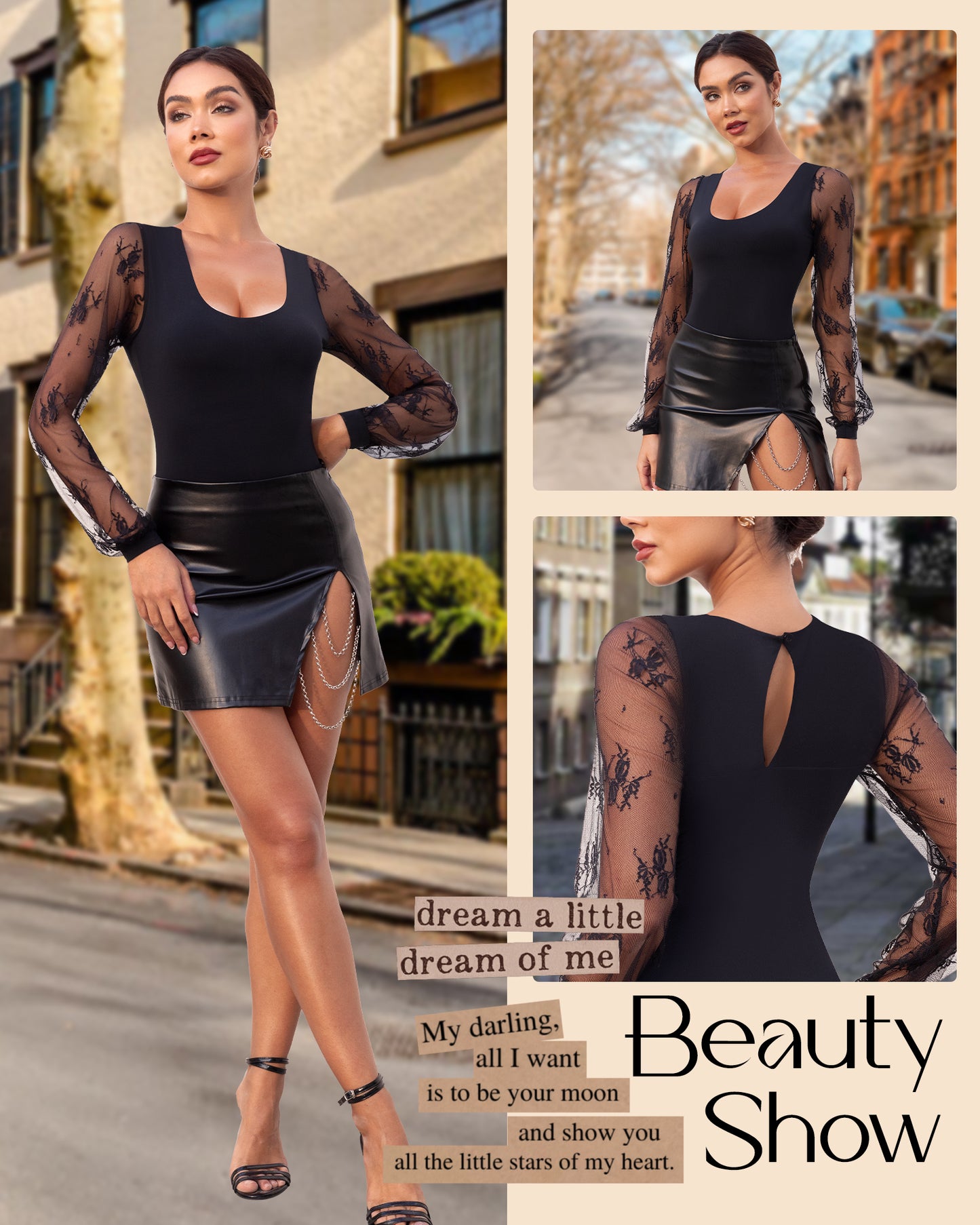 Long Sleeve Body Suits Womens Thong Double Lined Round S-XL