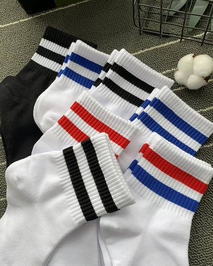 Men & Women Athletic Crew Socks – Cotton Breathable Sport Socks with Stripe Design