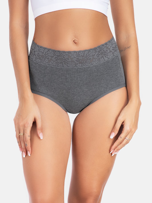 Womens Underwear Cotton Lace Panties Full Coverage Briefs S-3XL 5-Pack 6006