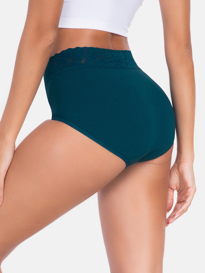 Womens Underwear Cotton Lace Panties Full Coverage Briefs S-3XL 5-Pack 6006