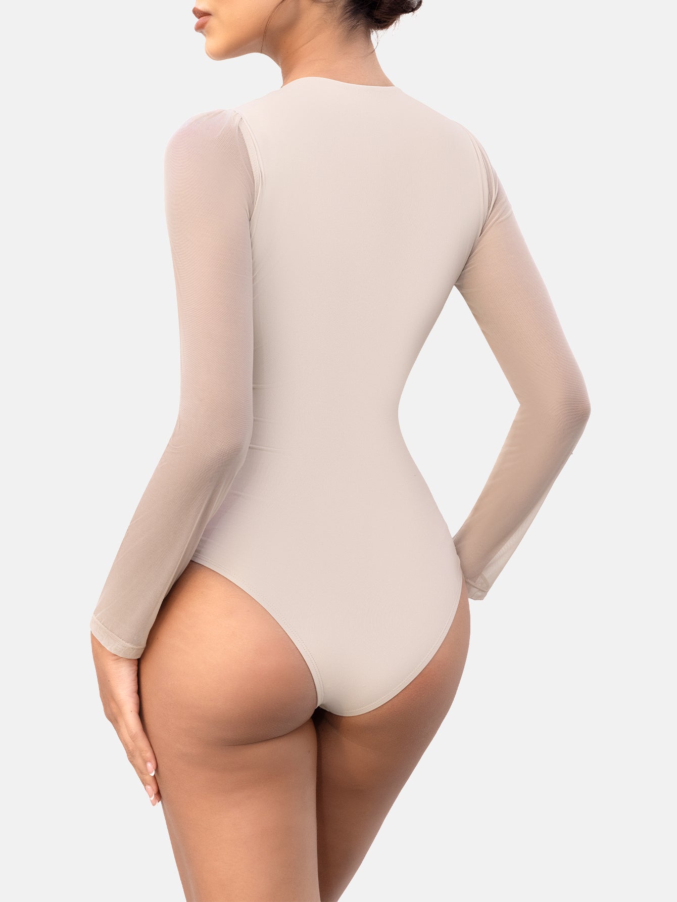 Bodysuits for Womens Long Sleeve Sheer Mesh Ruched S-XL