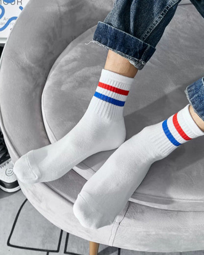 Men & Women Athletic Crew Socks – Cotton Breathable Sport Socks with Stripe Design
