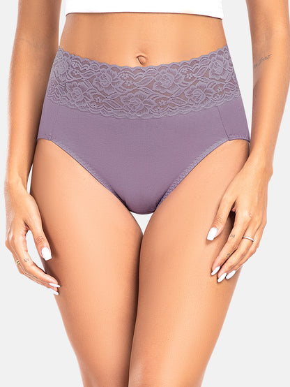 Women High Waisted Lace Hipster Stretch Briefs for Ladies 5-Pack 6005