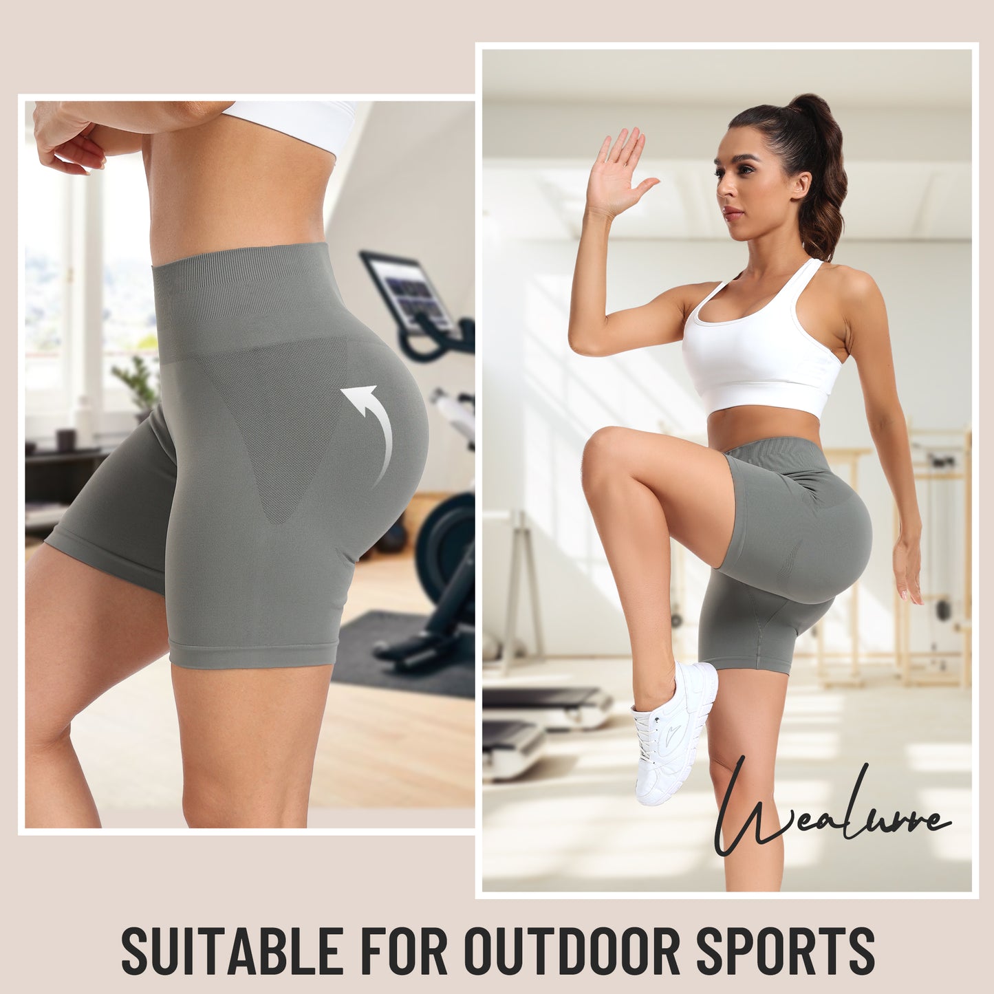 Women's Workout Gym Shorts, High Waisted Butt Lifting Scrunch Butt Seamless Booty Shorts