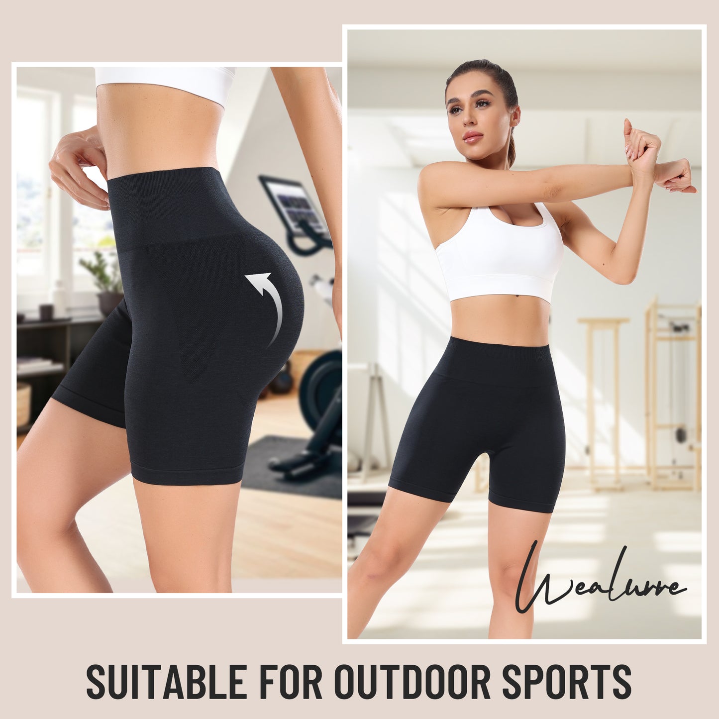 Women's Workout Gym Shorts, High Waisted Butt Lifting Scrunch Butt Seamless Booty Shorts