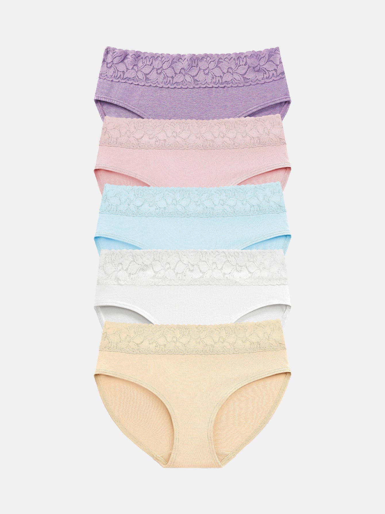 Lace Hiphugger Cotton Hipster Panties for Women 5-PACK 3020
