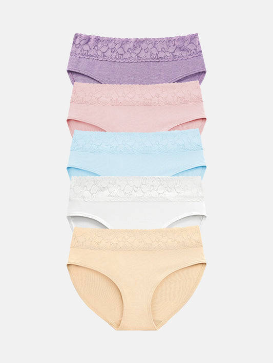 Lace Hiphugger Cotton Hipster Panties for Women 5-PACK 3020