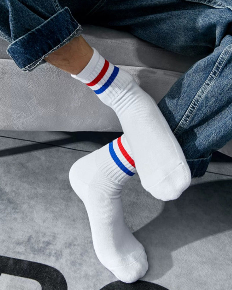 Men & Women Athletic Crew Socks – Cotton Breathable Sport Socks with Stripe Design