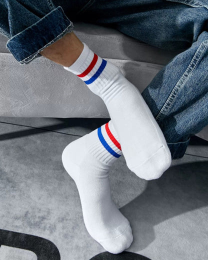 Men & Women Athletic Crew Socks – Cotton Breathable Sport Socks with Stripe Design