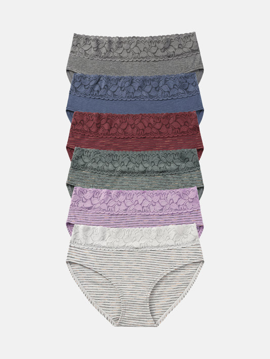 Lace Hiphugger Cotton Hipster Panties for Women 6-PACK 3020
