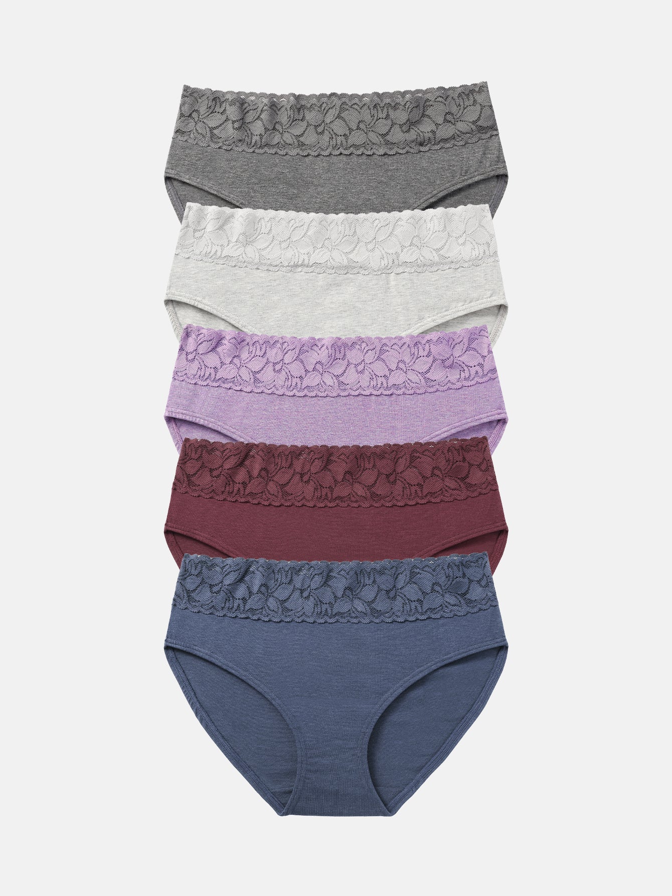 Lace Hiphugger Cotton Hipster Panties for Women 5-PACK 3020