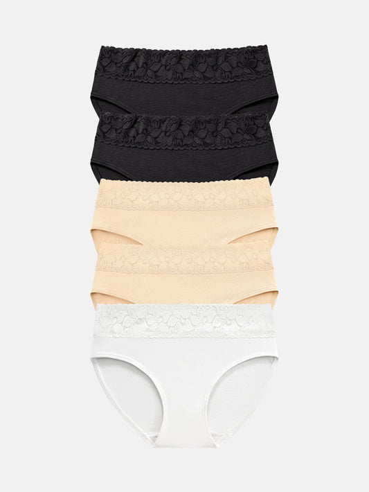 Lace Hiphugger Cotton Hipster Panties for Women 5-PACK 3020