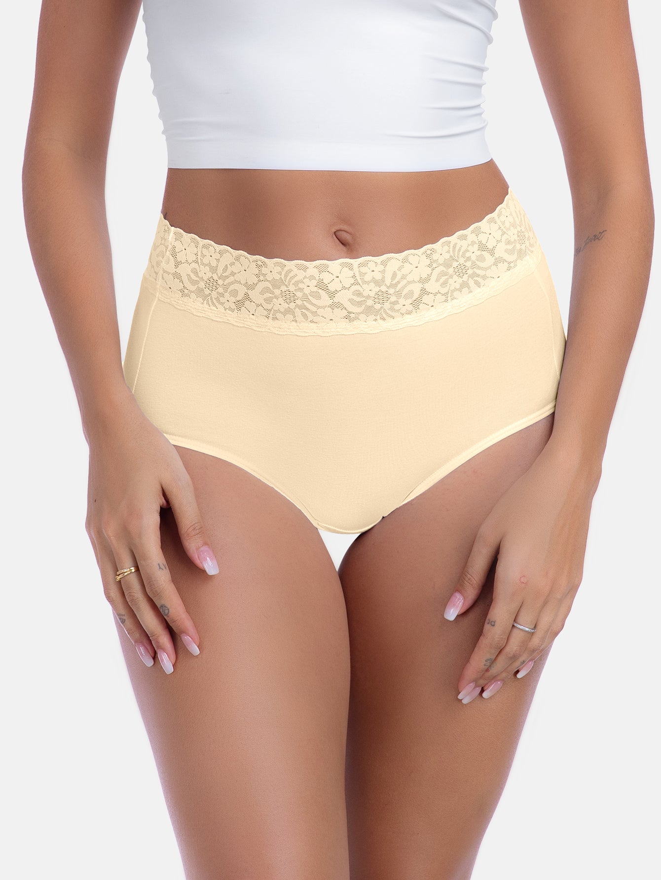 Womens Underwear Cotton Lace Panties Full Coverage Briefs S-3XL 5-Pack 6006