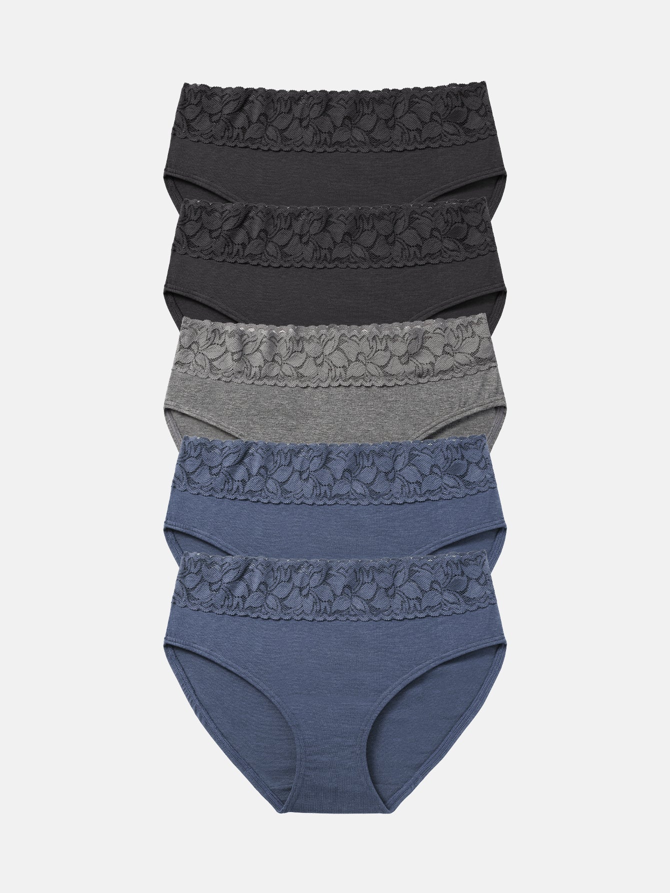 Lace Hiphugger Cotton Hipster Panties for Women 5-PACK 3020