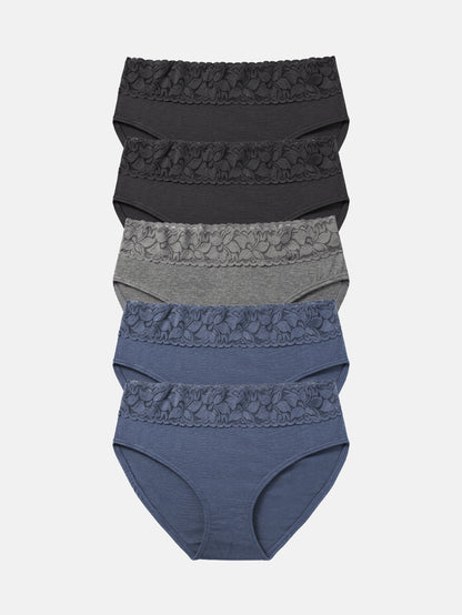 Lace Hiphugger Cotton Hipster Panties for Women 5-PACK 3020