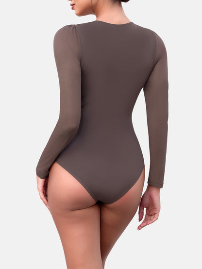 Bodysuits for Womens Long Sleeve Sheer Mesh Ruched S-XL
