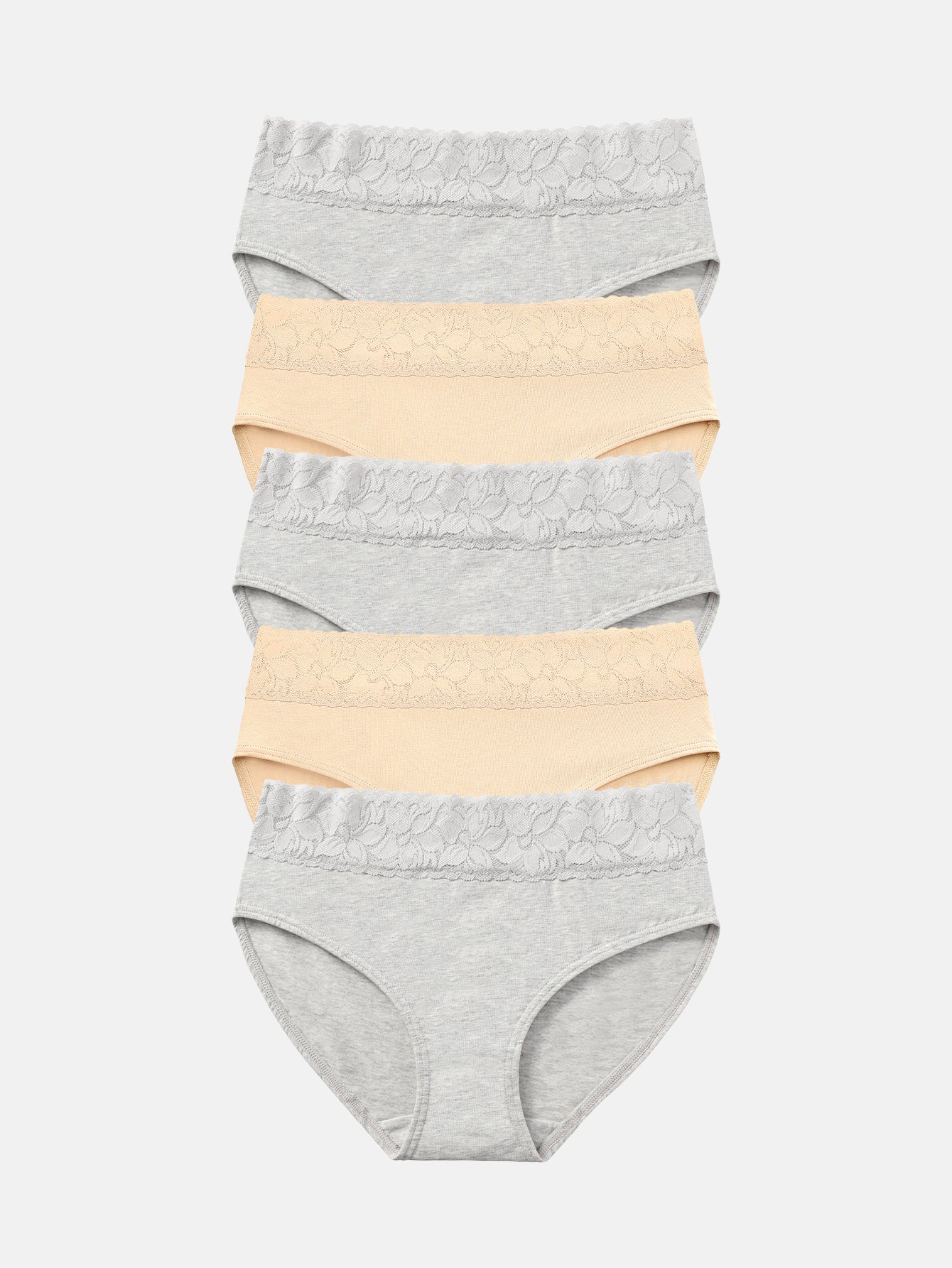 Lace Hiphugger Cotton Hipster Panties for Women 5-PACK 3020