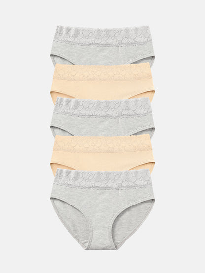 Lace Hiphugger Cotton Hipster Panties for Women 5-PACK 3020