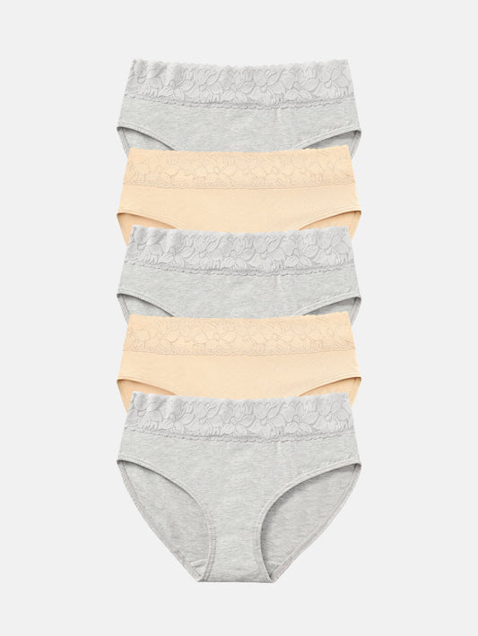Lace Hiphugger Cotton Hipster Panties for Women 5-PACK 3020