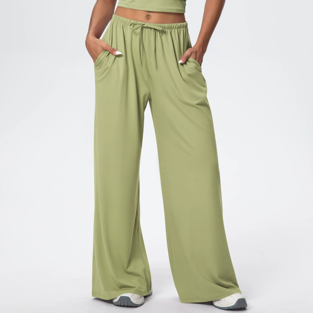 Drawstring Brushed Yoga Pants, Wide-Leg Pants, Athletic Trousers