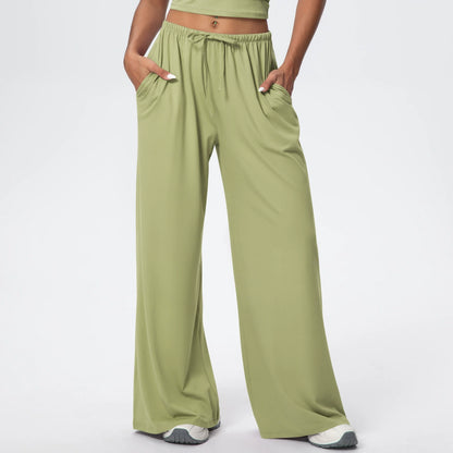 Drawstring Brushed Yoga Pants, Wide-Leg Pants, Athletic Trousers