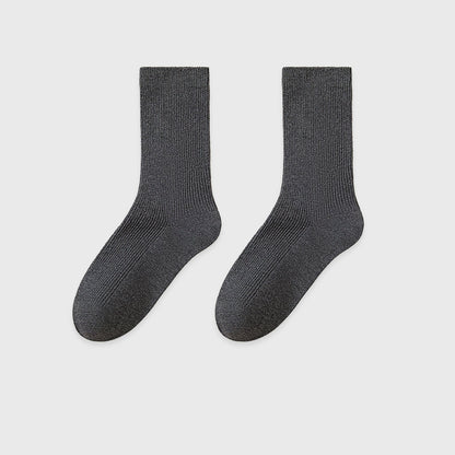 Women's Mid-Calf Cotton Socks for Fall/Winter Fine-Strip Knit Japanese Style White Puffy Socks