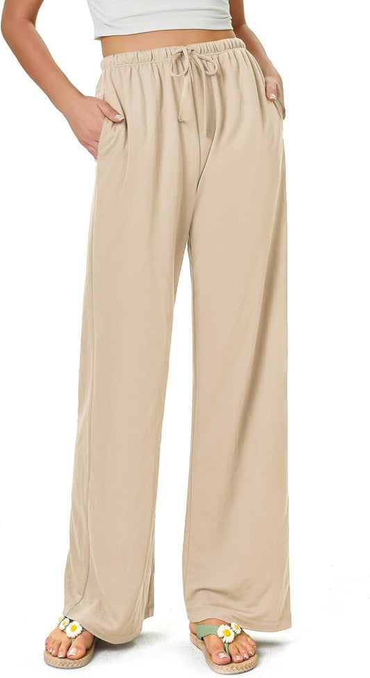 Women's High-Waisted Casual Pants with Loose Drawstring