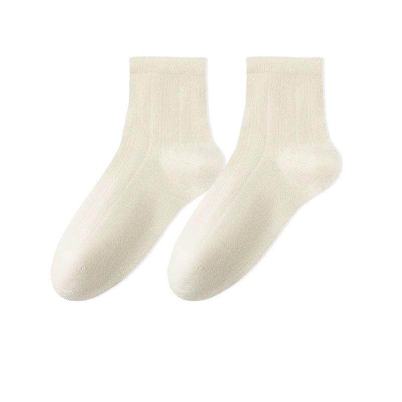 Women's Thin Cotton Socks - Antibacterial, Odor-Resistant, Pilling-Resistant, Mid-Calf Length
