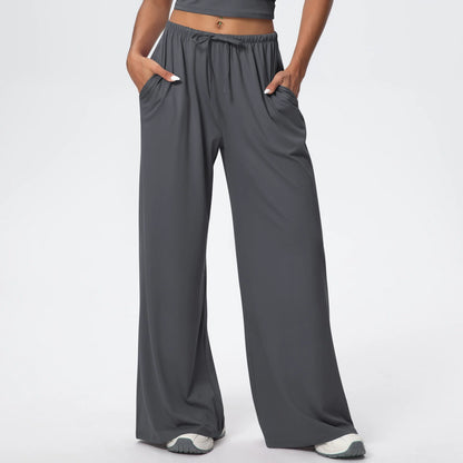 Drawstring Brushed Yoga Pants, Wide-Leg Pants, Athletic Trousers