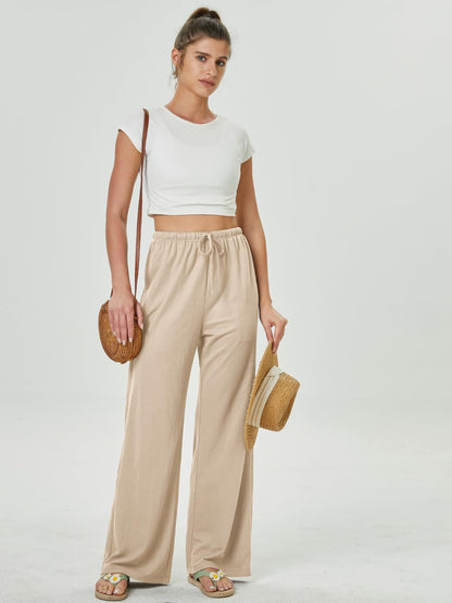 Women's High-Waisted Casual Pants with Loose Drawstring