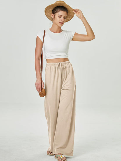 Women's High-Waisted Casual Pants with Loose Drawstring