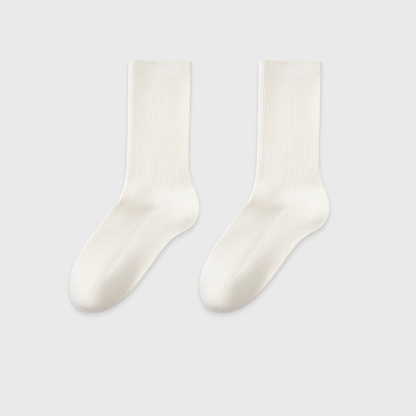 Women's Mid-Calf Cotton Socks for Fall/Winter Fine-Strip Knit Japanese Style White Puffy Socks