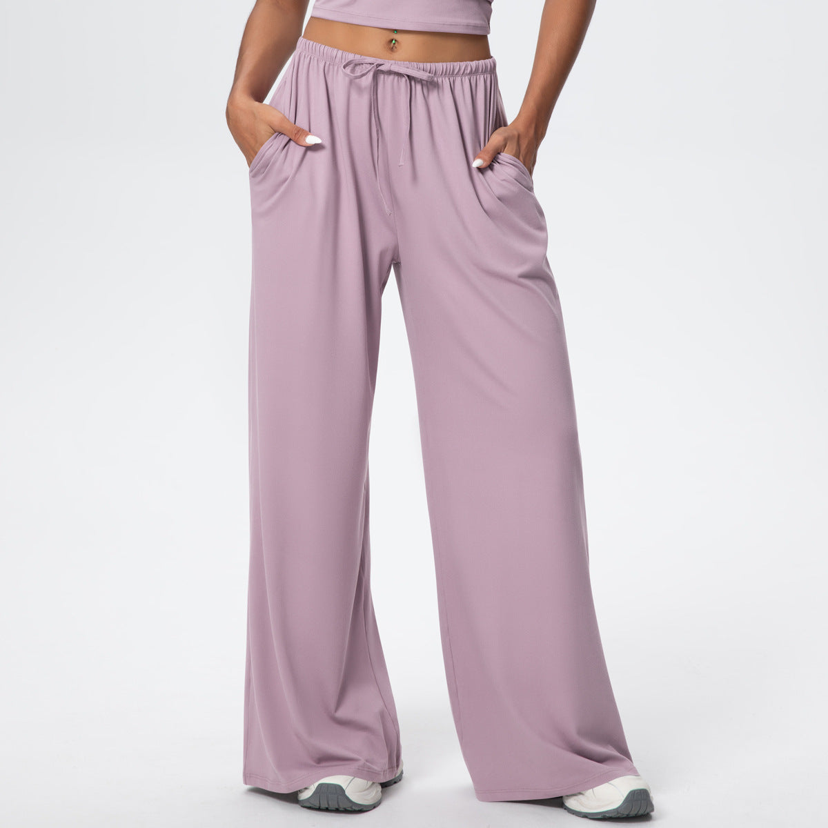 Drawstring Brushed Yoga Pants, Wide-Leg Pants, Athletic Trousers