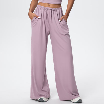 Drawstring Brushed Yoga Pants, Wide-Leg Pants, Athletic Trousers