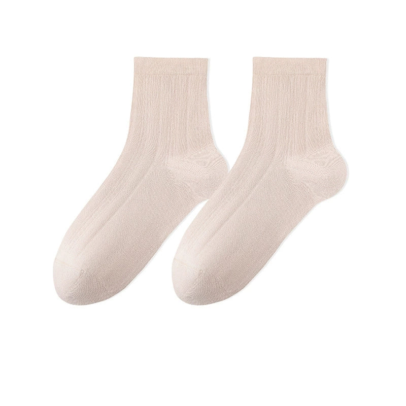 Women's Thin Cotton Socks - Antibacterial, Odor-Resistant, Pilling-Resistant, Mid-Calf Length