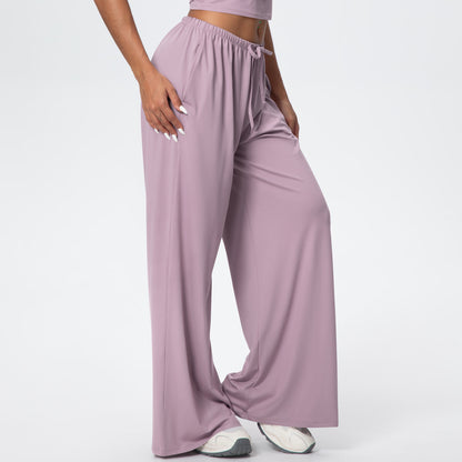 Drawstring Brushed Yoga Pants, Wide-Leg Pants, Athletic Trousers
