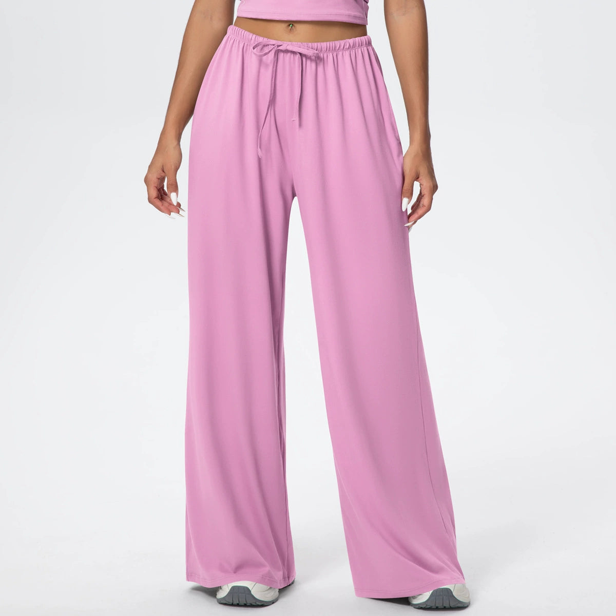 Drawstring Brushed Yoga Pants, Wide-Leg Pants, Athletic Trousers